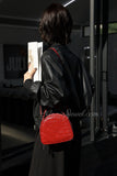 Brown Woven Leather Half Moon Handbag Leather Dome Handbag Double Zipper Womens