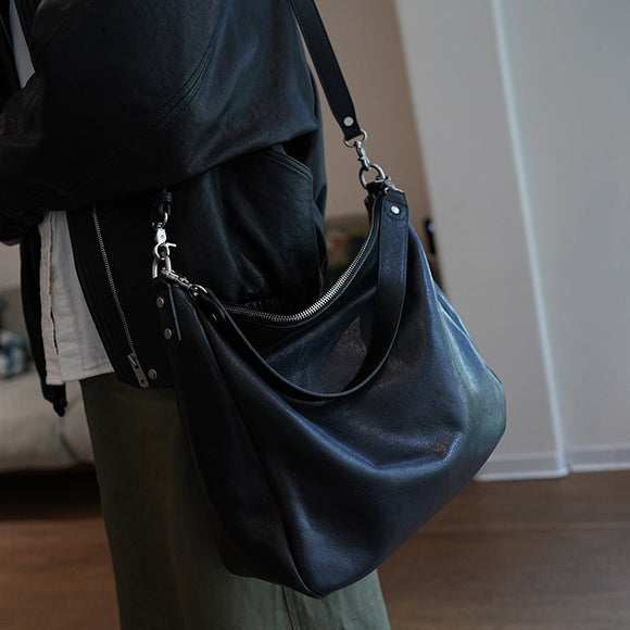 Black Leather Hobo Black Hobo Shoulder Bag Women's Leather Hobo Bags With Zipper 