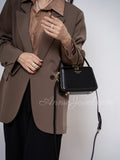 Black Structured Leather Handbag Top Handle Leather Rectangular Crossbody Bag Womens