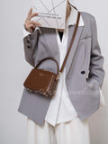 Black Structured Leather Handbag Top Handle Leather Rectangular Crossbody Bag Womens