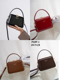 Black Structured Leather Handbag Top Handle Leather Rectangular Crossbody Bag Womens