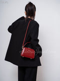 Black Structured Leather Handbag Top Handle Leather Rectangular Crossbody Bag Womens