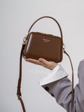 Black Structured Leather Handbag Top Handle Leather Rectangular Crossbody Bag Womens