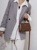Black Structured Leather Handbag Top Handle Leather Rectangular Crossbody Bag Womens