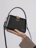 Black Structured Leather Handbag Top Handle Leather Rectangular Crossbody Bag Womens