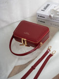 Black Structured Leather Handbag Top Handle Leather Rectangular Crossbody Bag Womens