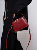 Black Structured Leather Handbag Top Handle Leather Rectangular Crossbody Bag Womens