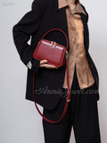 Black Structured Leather Handbag Top Handle Leather Rectangular Crossbody Bag Womens