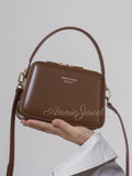 Black Structured Leather Handbag Top Handle Leather Rectangular Crossbody Bag Womens