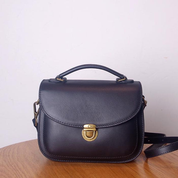 Genuine Leather Saddle Bag Purse Black Satchel Crossbody Bag Womens 