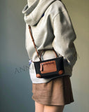 Lightweight Nylon Leather Trim Mini Handbag Small Nylon Purse With Front Zip Pocket Womens