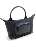 black Lightweight Nylon Leather Trim Mini Handbag Small Nylon Purse With Front Zip Pocket Womens