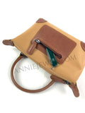 Lightweight Nylon Leather Trim Mini Handbag brown Small Nylon Purse With Front Zip Pocket Womens