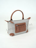 Lightweight Nylon Leather Trim Mini Handbag gray Small Nylon Purse With Front Zip Pocket Womens