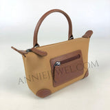 Lightweight Nylon Leather Trim Mini Handbag brown Small Nylon Purse With Front Zip Pocket Womens