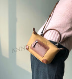 Lightweight Nylon Leather Trim Mini Handbag Small Nylon Purse With Front Zip Pocket Womens