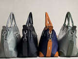 Premium Nylon Tote Bag With Genuine Leather Trim Lightweight Tote Bag Leather Trim 