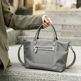 gray Premium Nylon Tote Bag With Genuine Leather Trim Lightweight Tote Bag Leather Trim 