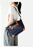 Premium Nylon Tote Bag With Genuine Leather Trim Lightweight Tote Bag Leather Trim 