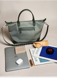 Premium Nylon Tote Bag With Genuine Leather Trim Lightweight Tote Bag Leather Trim 