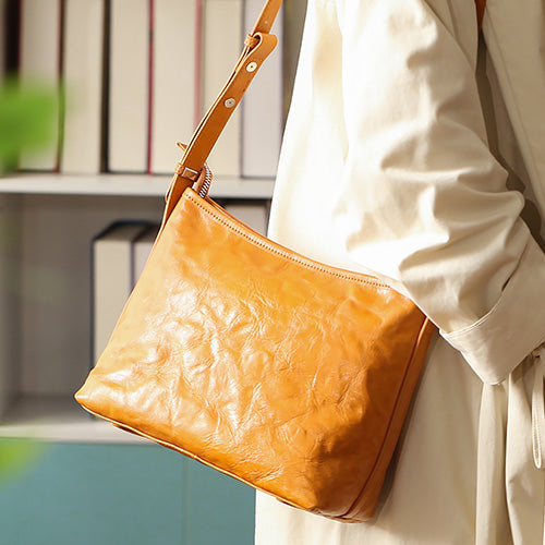 Tan Medium Distressed Leather Hobo Bag
