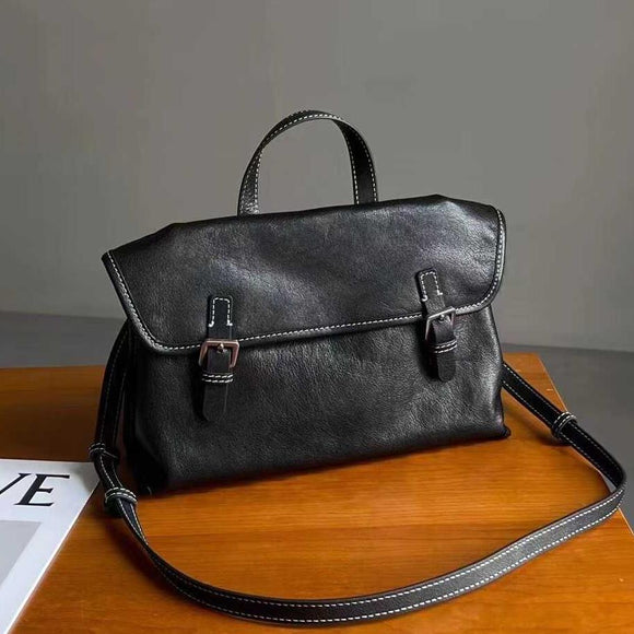 Genuine Leather Satchel Handbags Women's Black Leather Satchel Handbag