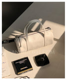 Small Leather Barrel Purse Crossbody beige Leather Barrel Bag - Annie Jewel
