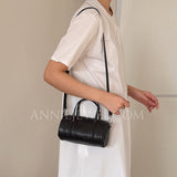 Small Leather Barrel Purse Crossbody Black Leather Barrel Bag - Annie Jewel