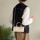 white Leather Mini Barrel Bag Mini Leather Cylinder Bag Small Leather Bowling Bag white- Annie Jewel