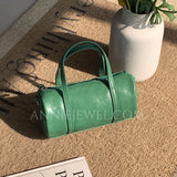 green Leather Mini Barrel Bag Mini Leather Cylinder Bag Small Leather Bowling Bag - Annie Jewel
