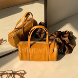 Mini Leather Barrel Crossbody Bag Congac Small Leather Barrel Handbag Womens - Annie Jewel