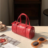 Small Leather Barrel Purse Crossbody red Leather Barrel Bag - Annie Jewel