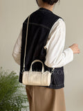 Small Leather Barrel Purse Crossbody beige Leather Barrel Bag - Annie Jewel