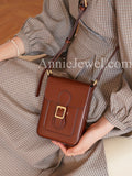 Women's Phone Case Leather brown Mini Satchel Crossbody Bag 