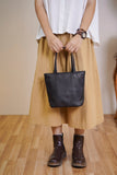 black Mini Tote Leather Bag Small Leather Tote Bag Womens 