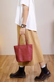 red Mini Tote Leather Bag Small Leather Tote Bag Womens 