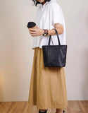 black Mini Tote Leather Bag Small Leather Tote Bag Womens 