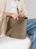 Minimalist Leather Bucket Shoulder Bag Vertical Leather Tote Pebbled Leather Bucket Bag