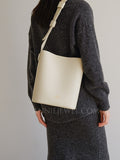 whiite Leather Bucket Shoulder Bag Vertical Leather Tote Pebbled Leather Bucket Bag