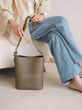 Minimalist Leather Bucket Shoulder Bag Vertical Leather Tote Pebbled Leather Bucket Bag