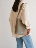 Genuine Leather Shoulder Bag grey Structured Leather Shoulder Bag With Wide Strap Womens