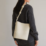 Minimalist Leather Bucket Shoulder Bag Vertical Leather Tote Pebbled Leather Bucket Bag