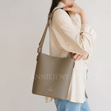 gray Leather Shoulder Bag Vertical leather shoulder bag With Wide Strap Womens