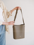 Minimalist Leather Bucket Shoulder Bag Vertical Leather Tote Pebbled Leather Bucket Bag