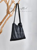 black Genuine Leather Slouchy Shoulder Bag Soft Leather Hobo Shoulder Purse Womens