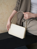 White Leather Top Zip Shoulder Bag French Style Leather Underarm Bag Women's