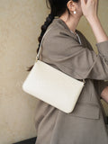 white Leather Shoulder Bag Genuine Leather Baguette Bag Leather Underarm Bag Purse