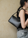 Black Slim Leather Top Zip Shoulder Bag French Style Leather Underarm Bag Women's