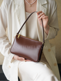 Brown Leather Top Zip Shoulder Bag French Style Leather Underarm Bag Women's