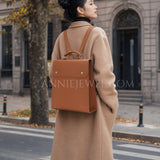 Minimalist pebbled Leather Backpack Flap top Leather Laptop Backpack 14 inch leather laptop backpack women